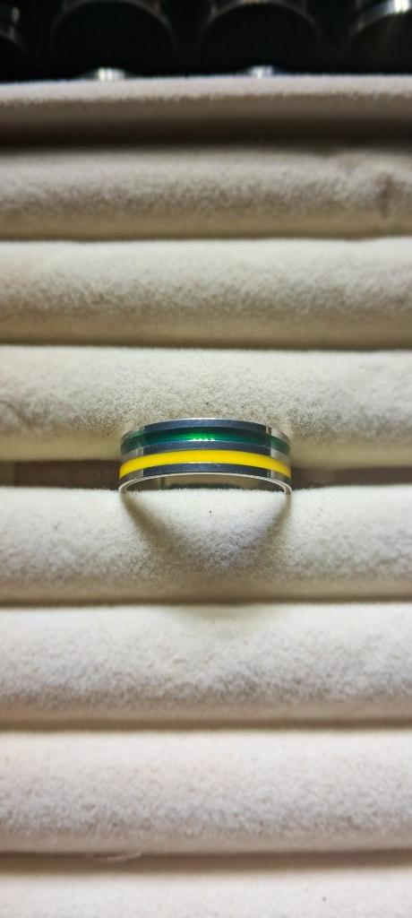 Miniatura 2 de Anillo de Acero Inoxidable (Bicolor Lineal Verde y Amarillo)