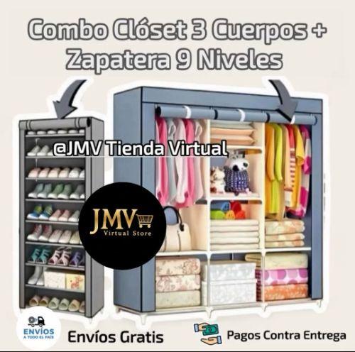 Combo Clóset 3 Cuerpos + Zapatero Armable De 9 Niveles