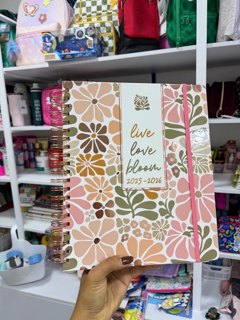 Agenda 2025-2026 con print de flores grandes