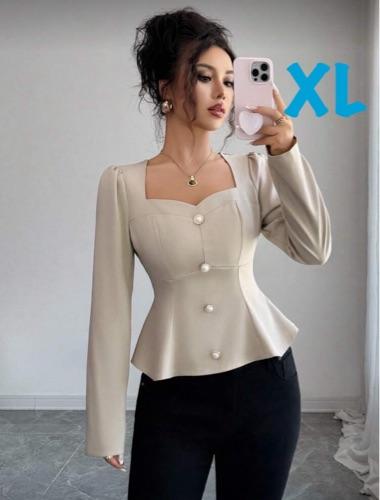 Blusa beige peplum manga larga