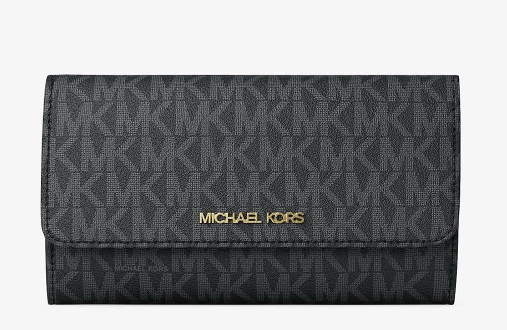 Billetera black Jet Set grande de tres paneles con logotipo