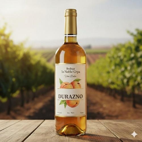 Vino de durazno la noble cepa, caja por 13 und de 750 ml