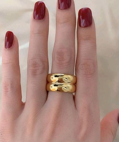 Anillo Chunky Talla 10 Doble aro liso Dorado