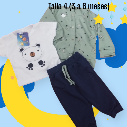 Otros - Conjunto de 3 piezas Chaqueta Estampada Ositos Talla 3 a 6 meses