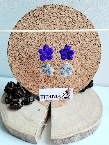Aretes 2 Flores Morada y Gris