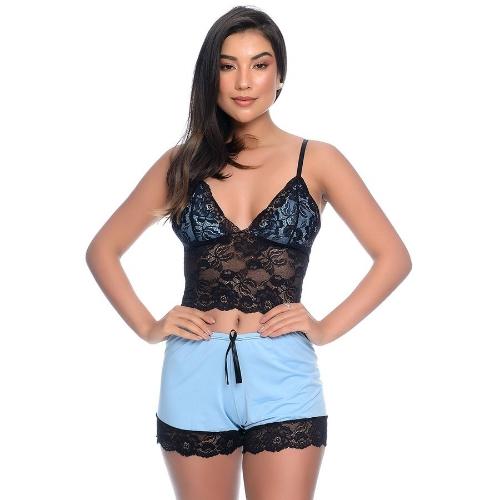 Baby Doll Gaby Azul c/ preto Tam: G