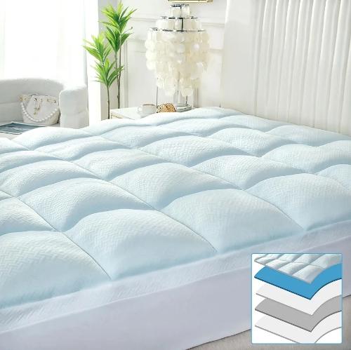 - Cubrecolchón de espuma viscoelástica tamaño matrimonial, protector de colchón refrescante de bambú tamaño queen, protector de colchón impermeable con cubierta tipo almohada y bolsillo profundo de 8 a 21 pulgadas