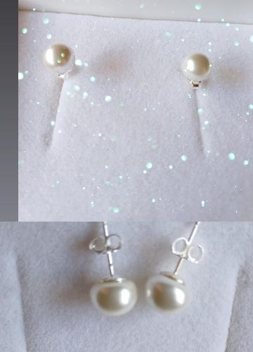 Aretes cortos, con Perla blanca - Plata 925
