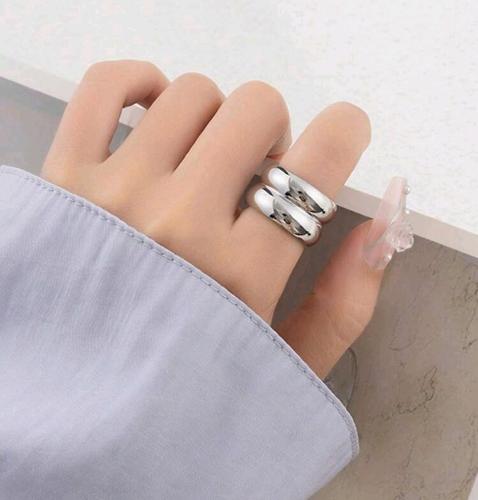 Anillo Chunky Talla 10 Doble aro liso Plateado