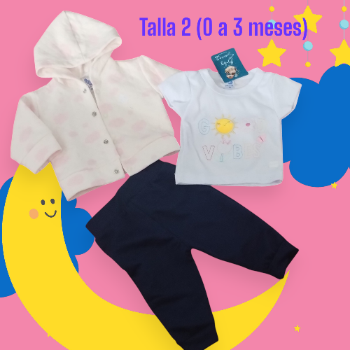 Otros - Conjunto de 3 piezas Chaqueta Labrada Talla 0 a 3 meses