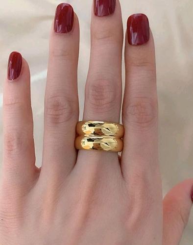 Anillo Chunky Talla 11 Doble aro liso Dorado