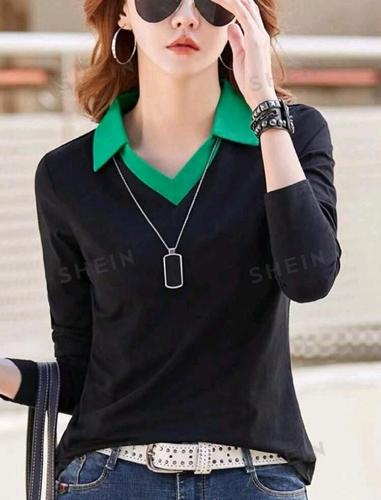 Blusa manga larga con cuello verde