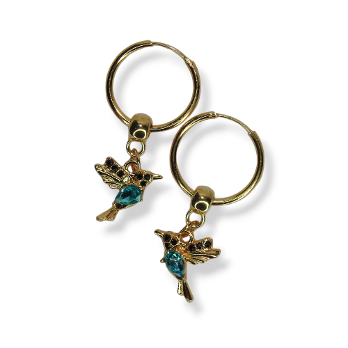 Aretes Colibrí argolla celeste
