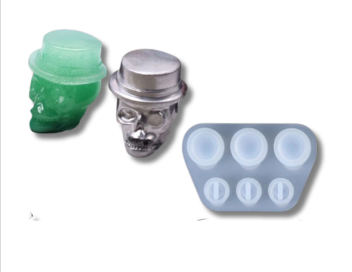 .Molde 6 dijes mostacillas calavera con galera mini y medium