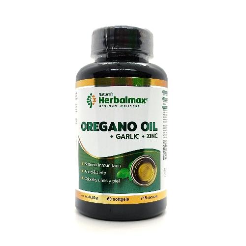 Aceite de Orégano + Ajo + Zinc Herbalmax 60 cápsulas blandas