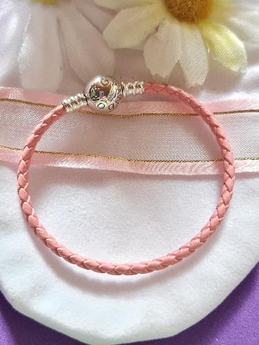 1C 16CM Pulsera cuero rosa broche bolita 16CM 