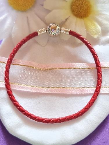 1C 16CM Pulsera cuero rojo broche bolita 16CM
