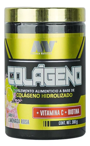 ADV NUTRITIONS COLAGENO HIDROLIZADO + VITAMINA C + BIOTINA 300 GRS LIMONADA ROSA, 30 servicios