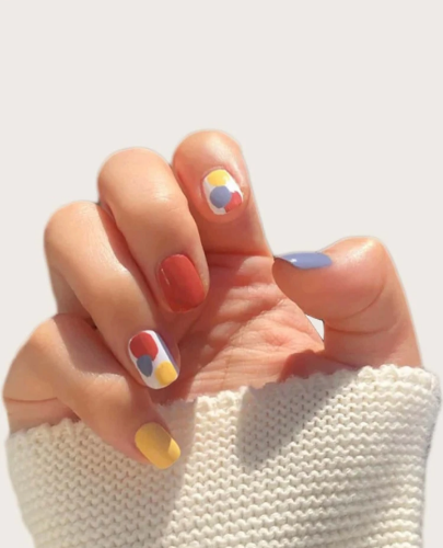 24 piezas uña falsa de color combinado con 1 hoja cinta - Multicolor