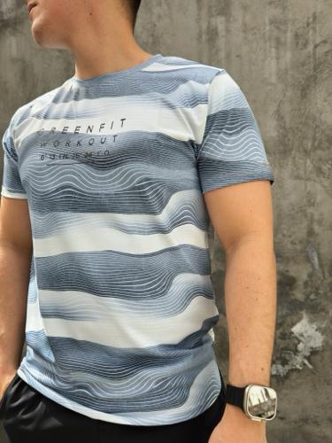 #0237 (L) franela deportiva rayas azul con blanco