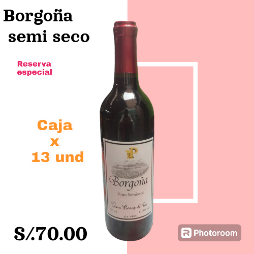 Borgoña semi seco reserva especial x 12 und de 750 ml , viña parras de ICA 
