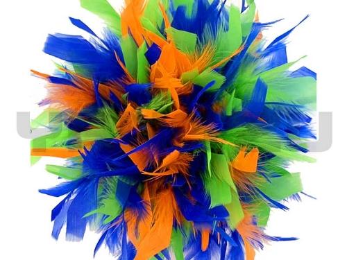 ADORNO CON PLUMAS DE COLORES VERDE/NARANJA (PEGA PEGA)