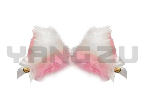 ADORNO P/CASCO OREJAS DE PELUCHE CON PLUMAS ROSADAS Y CASCABEL