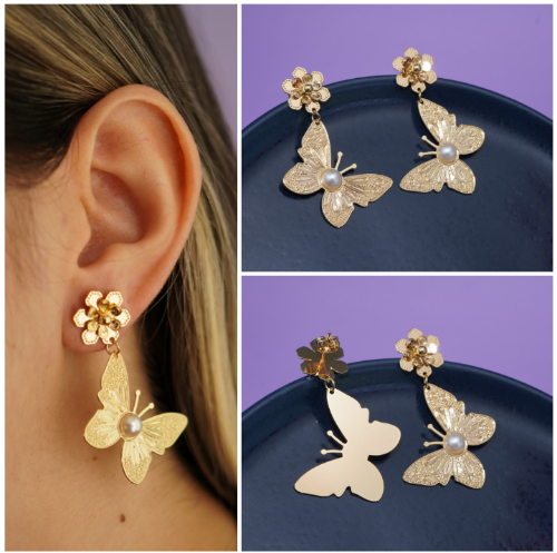 ARETES MARIPOSAS CON PERLAS 