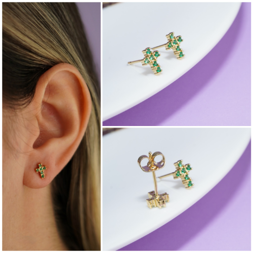 ARETES CRUCES ESMERALDA 