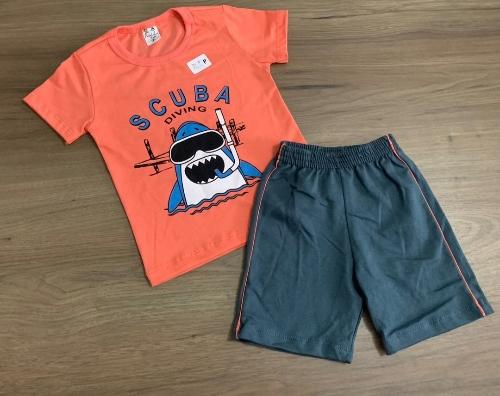 Conjunto De Manga Curta (Camisa Estampada & Bermuda Lisa) Camisa 100 Algodão & Bermuda Moletinho