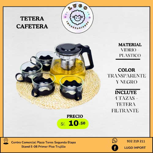 Cafetera tetera con tazas 