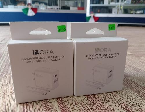 *Cargador iPhone 1Hora  Puerto USB C y USB A. 20W Y Cable lp