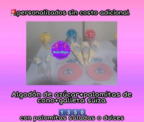 Algodón, galletas suizas, palomitas y pinchos de marshmellows 