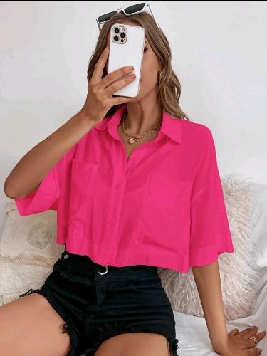 Camisa de hombros caídos con parche de bolsillo