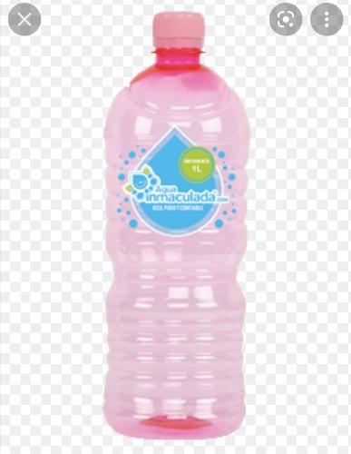Botella PET llena rosa, azul o transparente de 1 litro