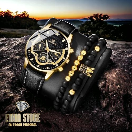 Combo caballero negro y dorado pulsera rey
