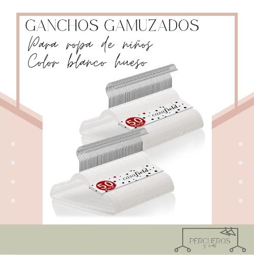 GAN012 - Ganchos gamuzados Ropa de Niño caja. De 100 - Color blanco Hueso