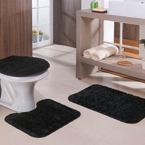 Alfombra p/ baño color negro - 3 piezas 