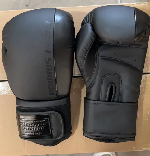 BOXING GLOVES 12 OZ PU BLACK/BLACK POCHOS FIGHT 