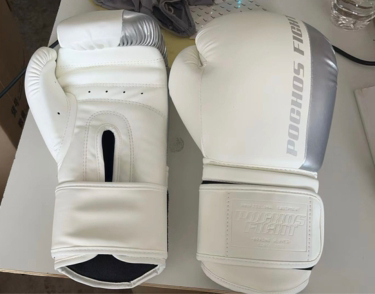 BOXING GLOVES 14OZ PU POCHOS FIGHT WHITE