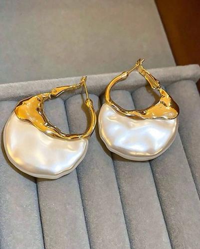 1 par de pendientes aro asimétricos de perlas falsas, accesorios de boda elegantes para novia