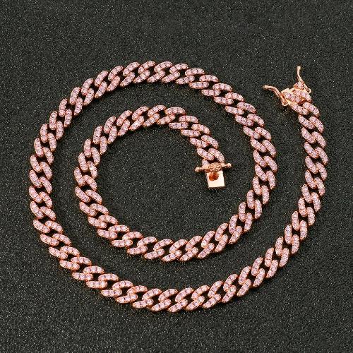 Cadena Cubana de Zirconia de 16 pulgadas Rosada