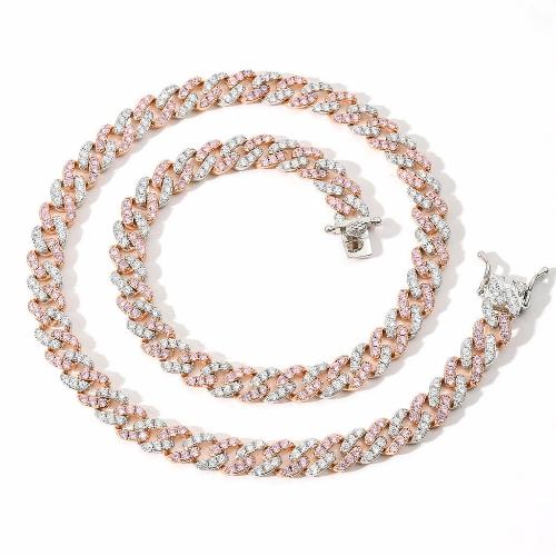 Cadena cubana de Zirconia 20 pulgadas Pink-White