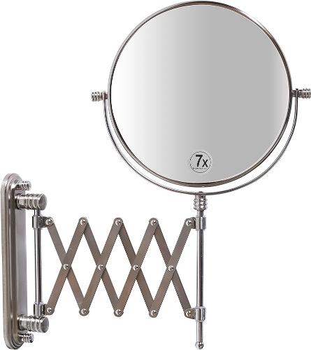 Espejo de montaje en pared con extensión de dos caras de 8 pulgadas con aumento de 7X, extensión de 13,5 pulgadas, níquel
