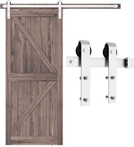 Kit de herrajes para puerta de granero de níquel cepillado de 6 pies, pista deslizante resistente, suave y silenciosamente, fácil de instalar