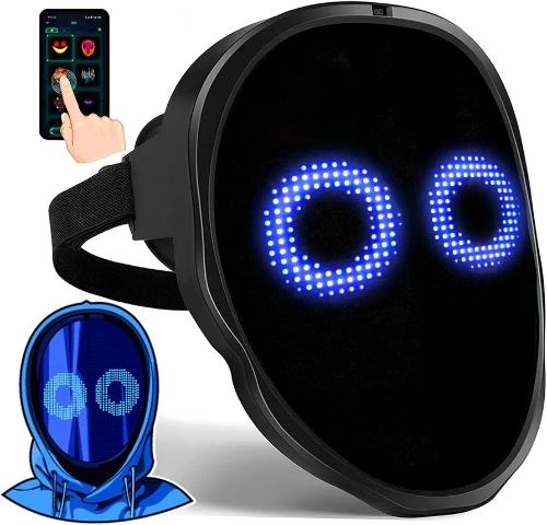Máscara LED transformadora facial con control por aplicación, máscara LED programable de Halloween, máscara luminosa digital para disfraz de cosplay