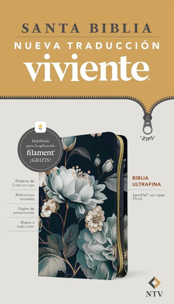 Biblia  Ultrafina NTV con cierre Azul Flores