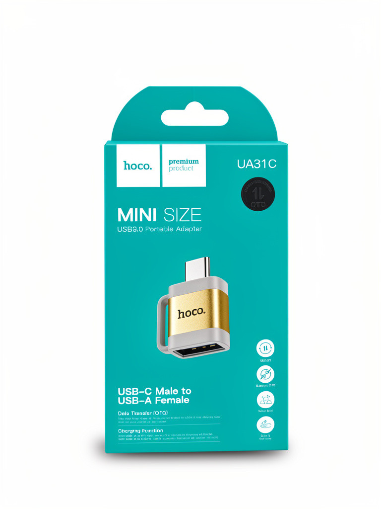 Imagen 1 de ADAPTADOR DE TIPO C MACHO A USB HEMBRA MARCA HOCO COLOR DORADO