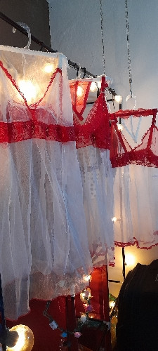 Imagen 1 de Babydoll microtul y encaje blanco con rojo