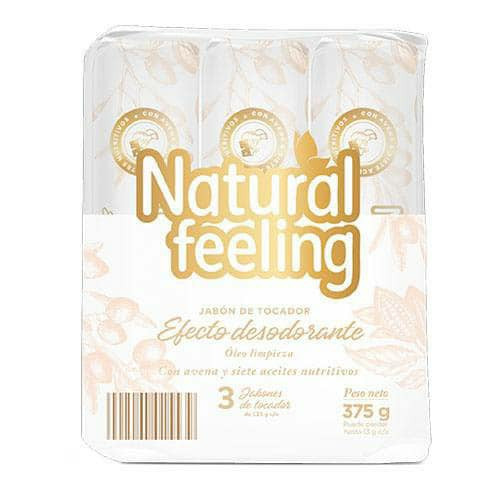 Imagen 1 de 3 pack de jabones de baño antibacterial de avena Natural feeling cont. Neto 375 gr